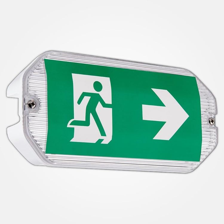 Picture of Emergency Wall Light 3W Maintained & Non-Maintained Compact Weather Resistent Emergency Bulkhead IP65 Rated Fire Safety Light Fitting Exit Legend Included [Energy Class A]