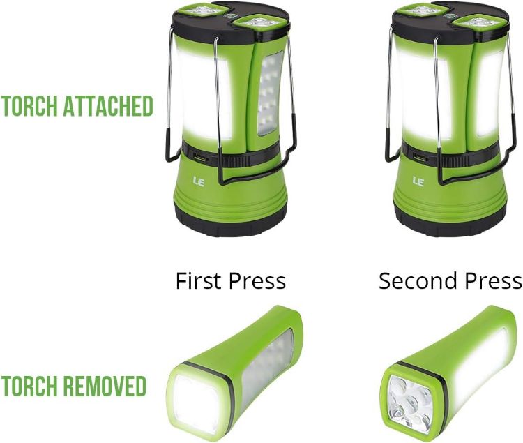 Picture of 3 in 1 Camping Lantern with 2 Detachable Torches  600 Lumen  Camping Light Rechargeable or Battery Powere  Outdoor Camping Accessories for Tent  Caravan  Emergency Fishing, Power Cuts and More