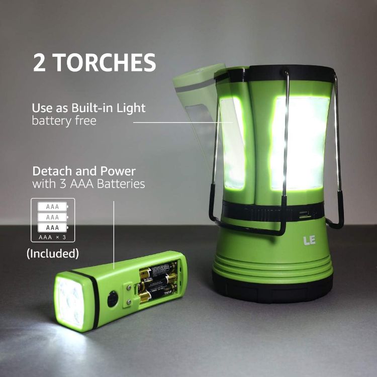 Picture of 3 in 1 Camping Lantern with 2 Detachable Torches  600 Lumen  Camping Light Rechargeable or Battery Powere  Outdoor Camping Accessories for Tent  Caravan  Emergency Fishing, Power Cuts and More