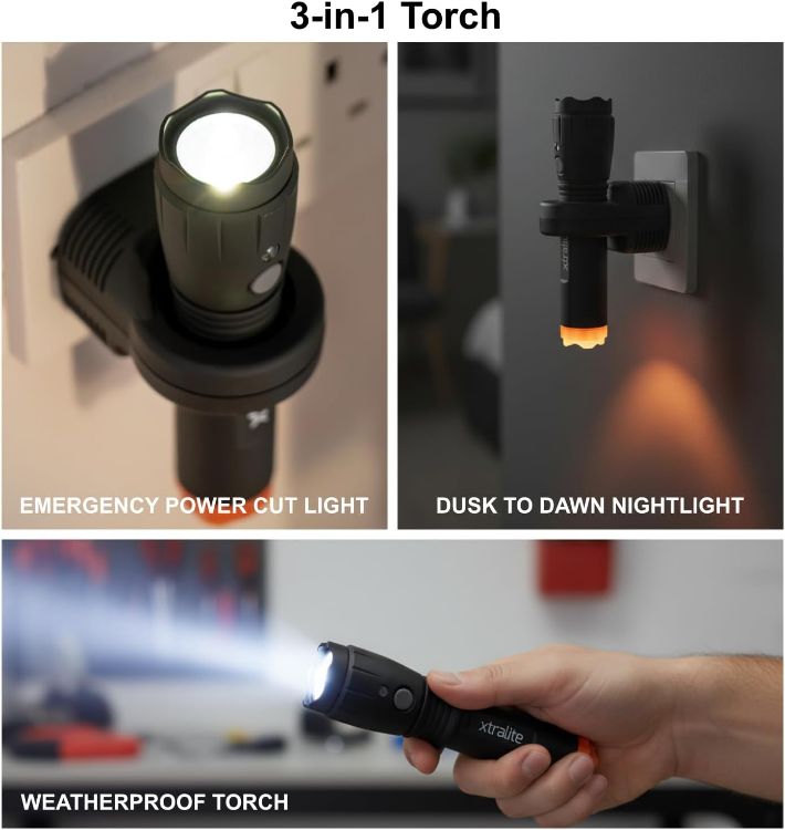 Picture of  NiteSafe 3-in-1 Rechargeable LED Torch  Night Light and Automatic Power Failure Light – Induction Charging  Weatherproof  80 Lumens – Energy Efficient for Home Camping and Emergencies [Energy Class A]
