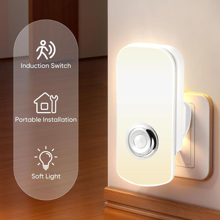 Picture of 2 Pack Night Light Plug in Wall,Motion Sensor Night Light with Warm & White Lgiht,2 in 1 Rechargeable Emergency Light for Hallway Side & Emergency Torch,4m Sensor Distance,20m Light Spread [Energy Class A]