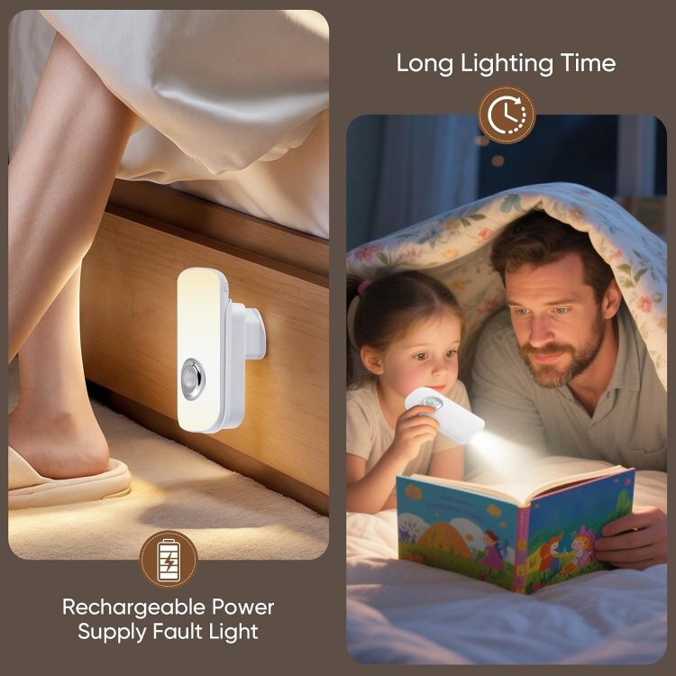 Picture of 2 Pack Night Light Plug in Wall,Motion Sensor Night Light with Warm & White Lgiht,2 in 1 Rechargeable Emergency Light for Hallway Side & Emergency Torch,4m Sensor Distance,20m Light Spread [Energy Class A]
