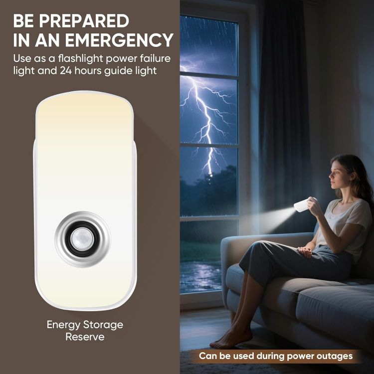 Picture of 2 Pack Night Light Plug in Wall,Motion Sensor Night Light with Warm & White Lgiht,2 in 1 Rechargeable Emergency Light for Hallway Side & Emergency Torch,4m Sensor Distance,20m Light Spread [Energy Class A]