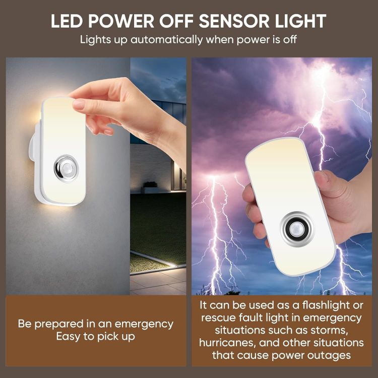 Picture of 2 Pack Night Light Plug in Wall,Motion Sensor Night Light with Warm & White Lgiht,2 in 1 Rechargeable Emergency Light for Hallway Side & Emergency Torch,4m Sensor Distance,20m Light Spread [Energy Class A]