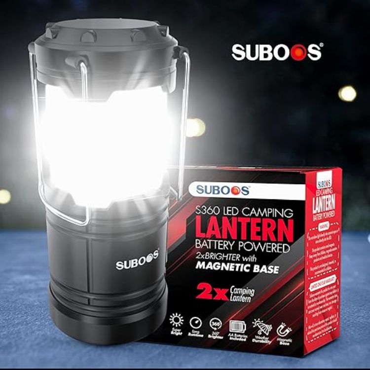 Picture of Camping Lanterns Battery Operated [2 Pack] - 2X Brighter LED Camping Light Lamp with Magnetic Base and Foldable Hook for Hanging Portable for Hurricane Emergency  Home Shed and More [Energy Class A+++]