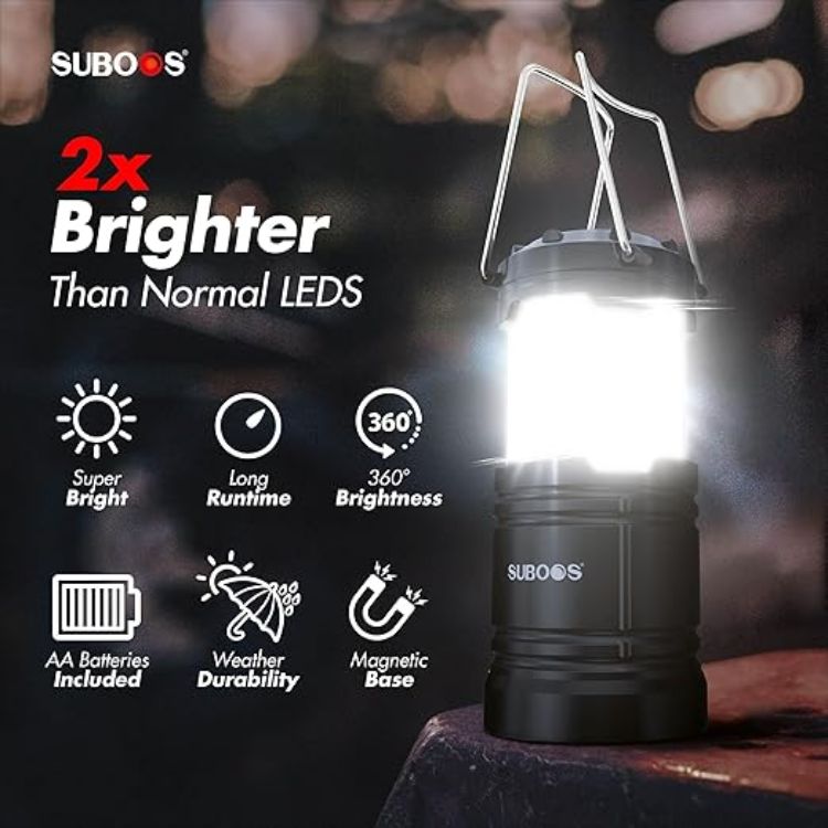 Picture of Camping Lanterns Battery Operated [2 Pack] - 2X Brighter LED Camping Light Lamp with Magnetic Base and Foldable Hook for Hanging Portable for Hurricane Emergency  Home Shed and More [Energy Class A+++]