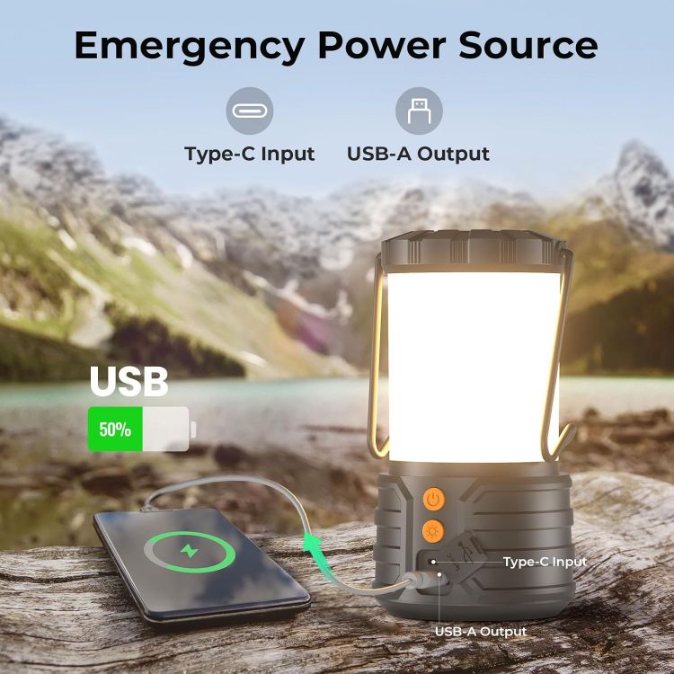 Picture of Camping Lanterns Pack of 2 LED Camping Lanterns  5000mAh Rechargeable Battery Emergency Lights for Power Outages 3 Colors IPX4 Waterproof Portable Flashlight [Energy Class A]