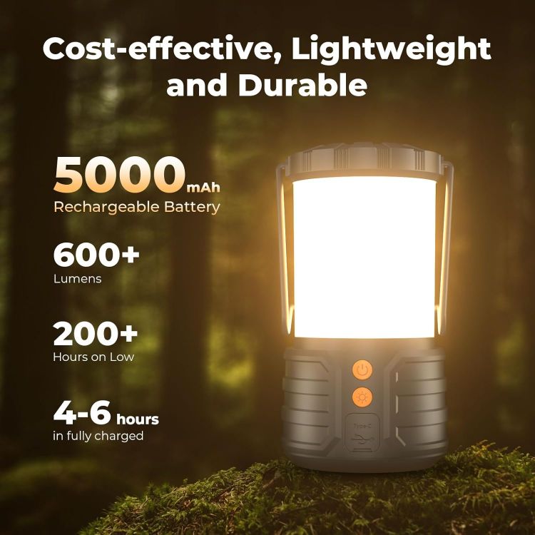 Picture of Camping Lanterns Pack of 2 LED Camping Lanterns  5000mAh Rechargeable Battery Emergency Lights for Power Outages 3 Colors IPX4 Waterproof Portable Flashlight [Energy Class A]