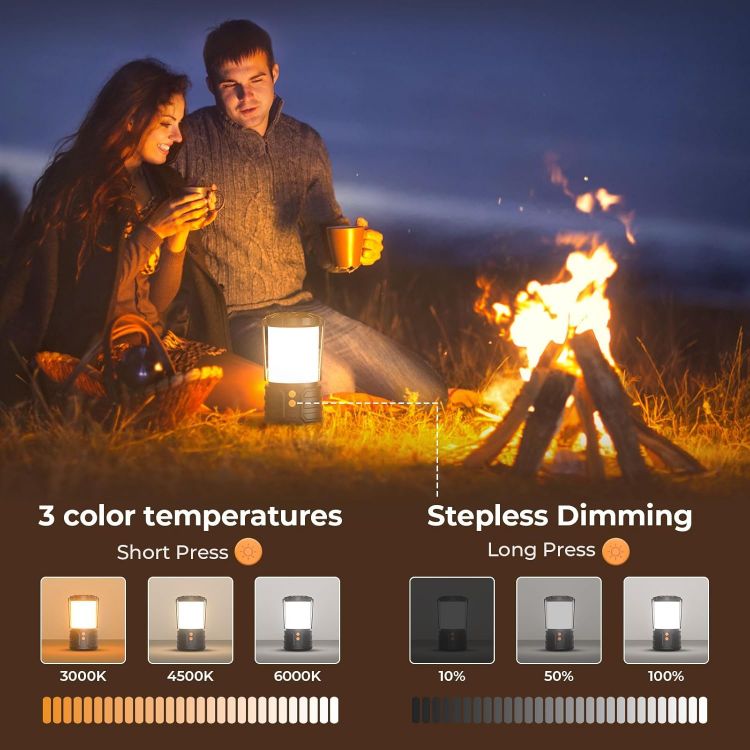 Picture of Camping Lanterns Pack of 2 LED Camping Lanterns  5000mAh Rechargeable Battery Emergency Lights for Power Outages 3 Colors IPX4 Waterproof Portable Flashlight [Energy Class A]