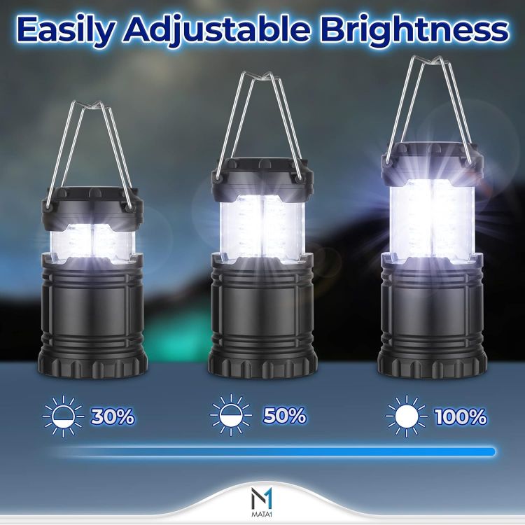 Picture of LED Camping Lanterns (Black, 2 PK) Durable Emergency Lights for Power Outages Long-Lasting Battery-Powered Lights w/ 3 Adjustable Brightness Collapsible Lamps for Indoor & Outdoor Use