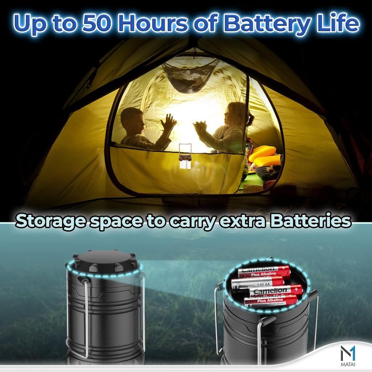 Picture of LED Camping Lanterns (Black, 2 PK) Durable Emergency Lights for Power Outages Long-Lasting Battery-Powered Lights w/ 3 Adjustable Brightness Collapsible Lamps for Indoor & Outdoor Use