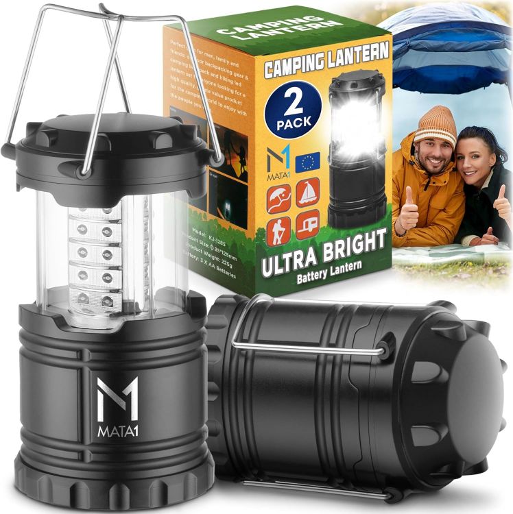 Picture of LED Camping Lanterns (Black, 2 PK) Durable Emergency Lights for Power Outages Long-Lasting Battery-Powered Lights w/ 3 Adjustable Brightness Collapsible Lamps for Indoor & Outdoor Use