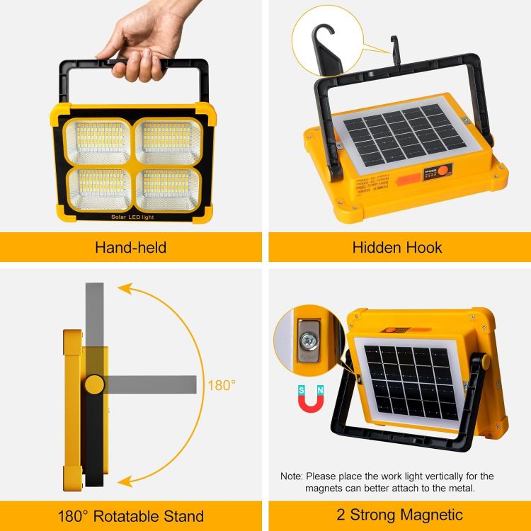 Picture of 100W Rechargeable LED Spotlight with Solar Panel 12000mAh