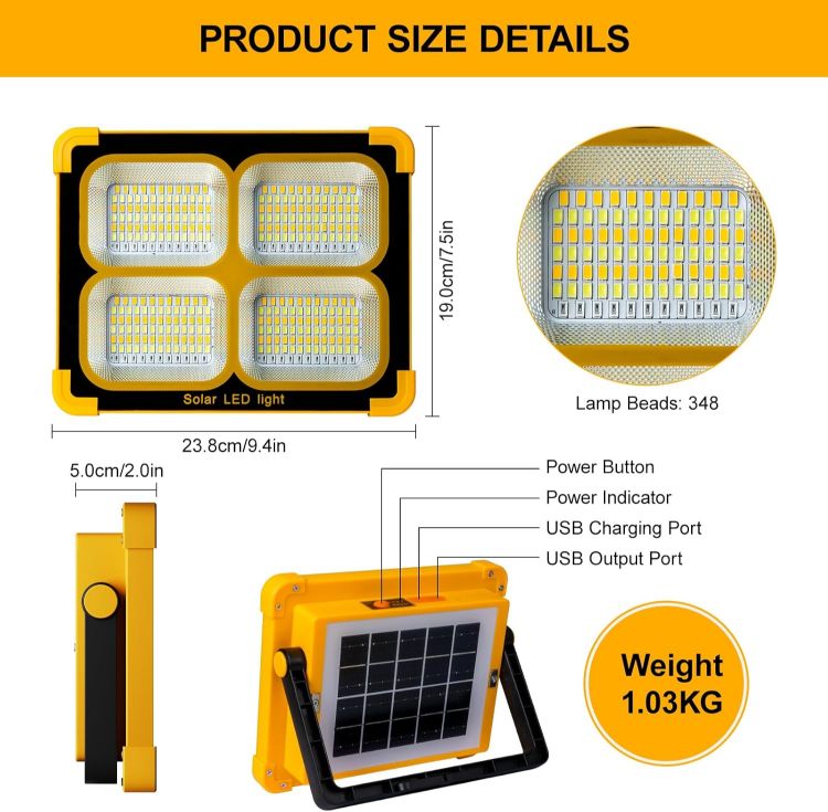 Picture of 100W Rechargeable LED Spotlight with Solar Panel 12000mAh