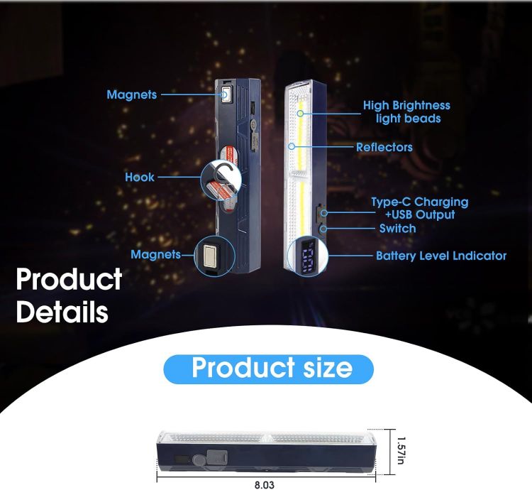 Picture of 4000 Lumen Magnetic LED Work Light Rechargeable 20CM Portable Bar