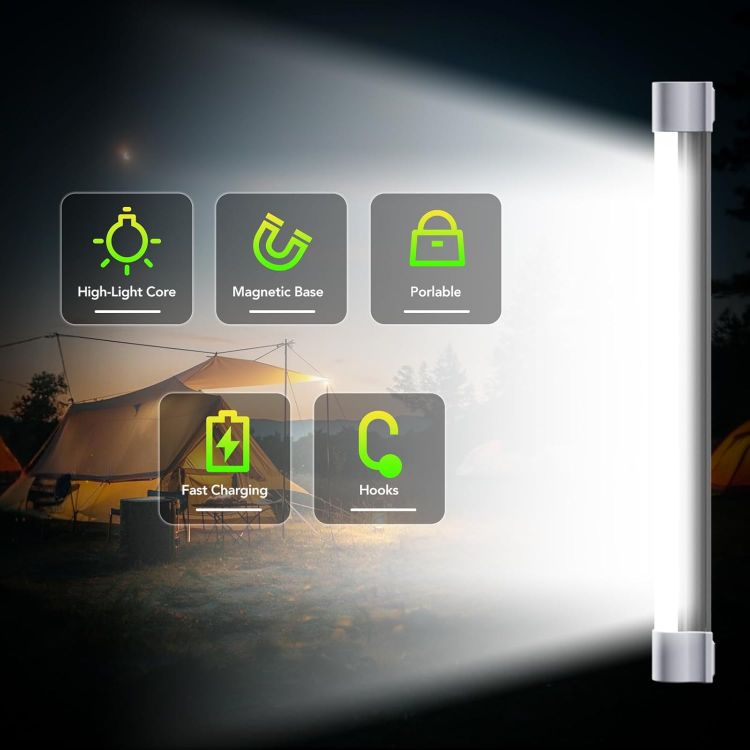 Picture of 6000 Lumen Rechargeable Magnetic LED Tube Work Light Camping Lantern