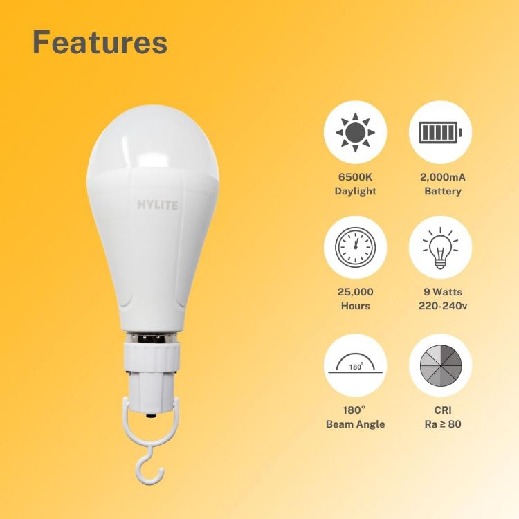 Picture of Rechargeable Emergency LED Bulb B22 9W Backup Light 2 Pack 880LM
