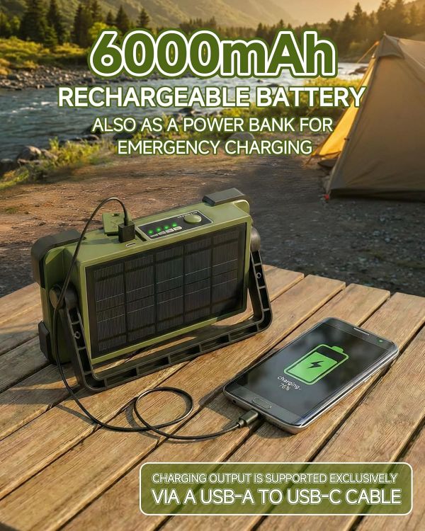 Picture of LED Rechargeable Work Light  LED Spot Light with USB Port  Portable Floodlight with 4 Modes Green Security Lights Waterproof for Fishing  Hiking Repairing  Emergency [Energy Class E]