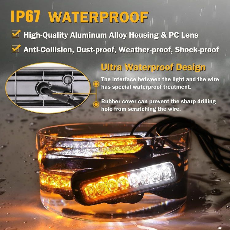 Picture of 8x8 LED Car Strobe Flashing Lights Amber Emergency Beacon Warning Light