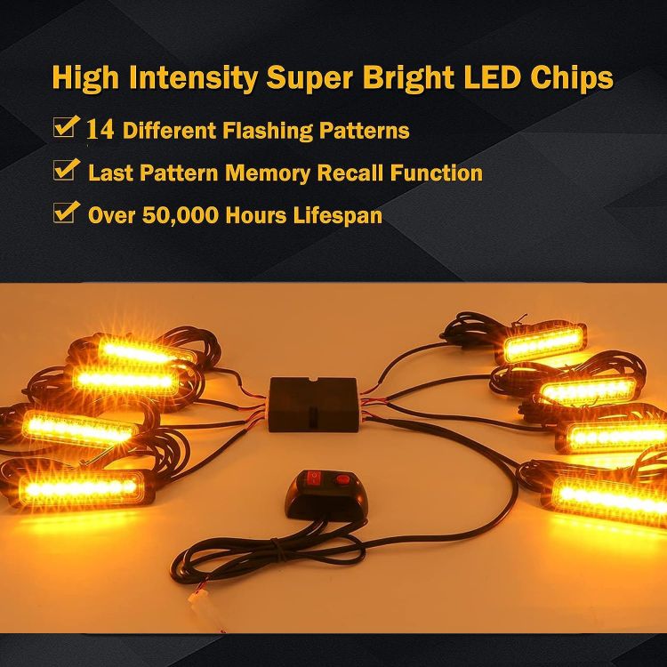 Picture of 8x8 LED Car Strobe Flashing Lights Amber Emergency Beacon Warning Light