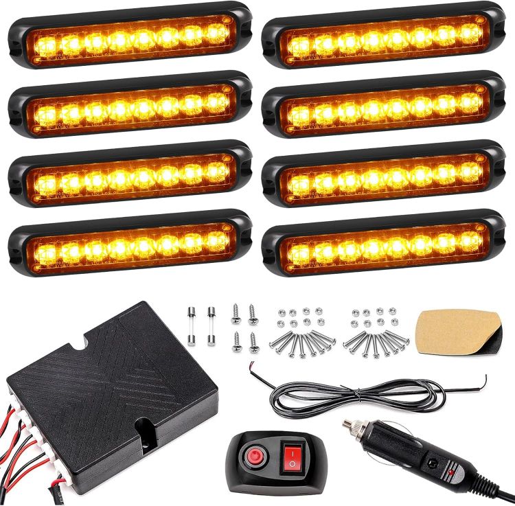 Picture of 8x8 LED Car Strobe Flashing Lights Amber Emergency Beacon Warning Light