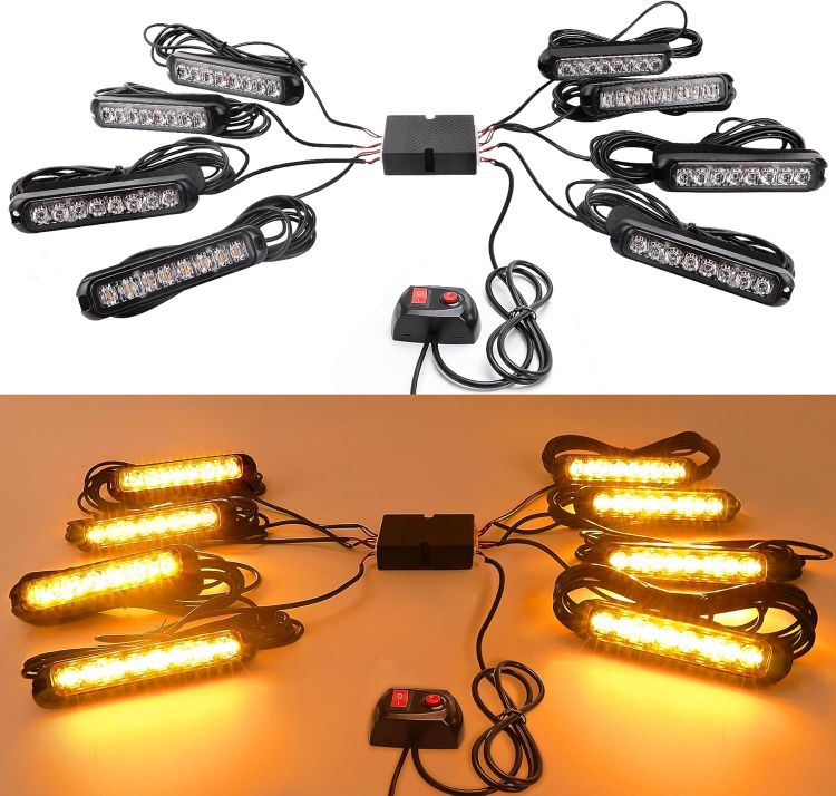 Picture of 8x8 LED Car Strobe Flashing Lights Amber Emergency Beacon Warning Light