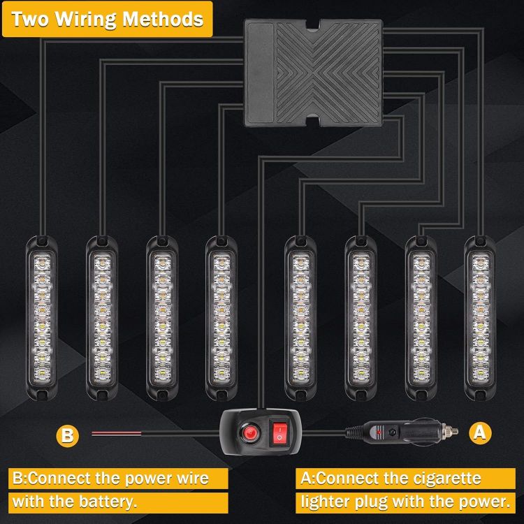 Picture of 8x8 LED Car Strobe Flash Lights Amber White Emergency Warning Beacon