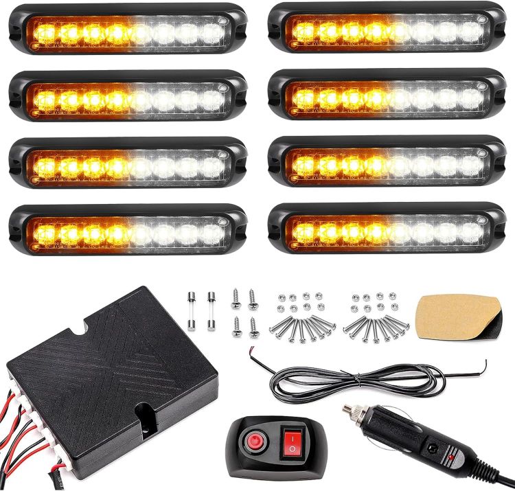 Picture of 8x8 LED Car Strobe Flash Lights Amber White Emergency Warning Beacon
