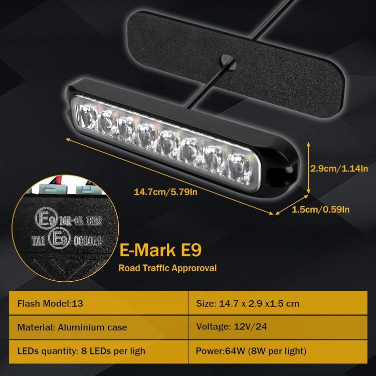Picture of 8x8 LED Car Strobe Flash Lights Amber White Emergency Warning Beacon