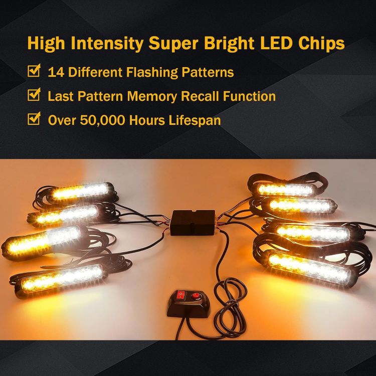 Picture of 8x8 LED Car Strobe Flash Lights Amber White Emergency Warning Beacon