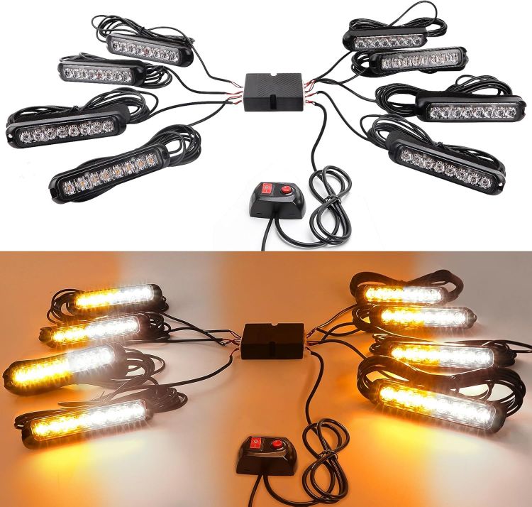 Picture of 8x8 LED Car Strobe Flash Lights Amber White Emergency Warning Beacon