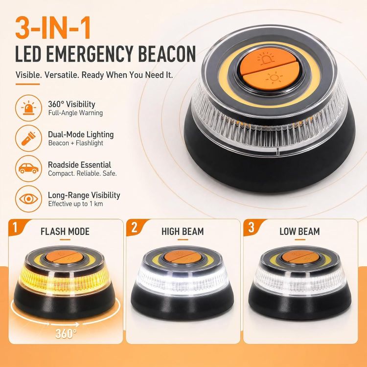 Picture of LED Emergency Warning Light Rotating Beacon with Magnet and Flash Modes
