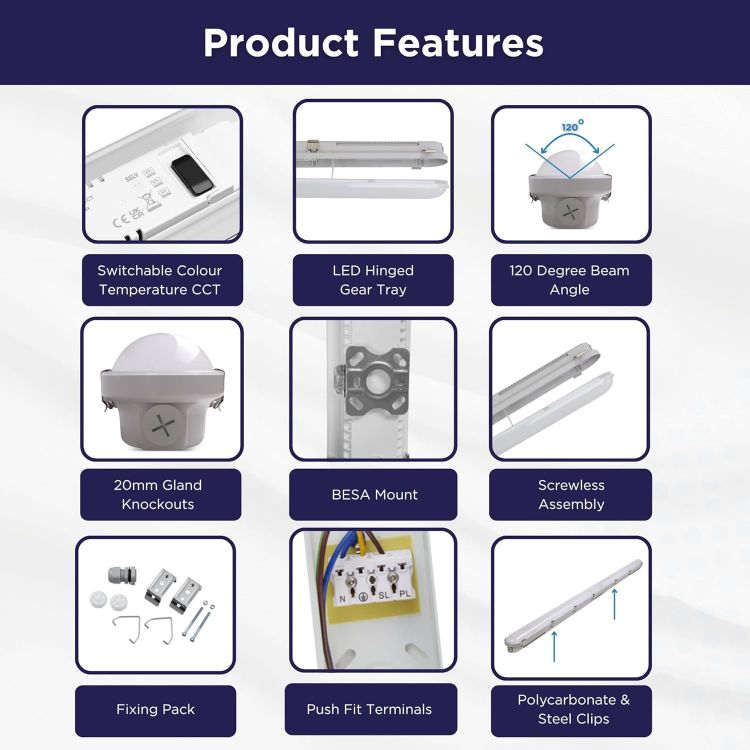 Picture of 5ft Integrated LED Non-Corrosive Emergency Batten Light 24W 3100lm Adjustable CCT