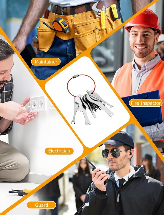 Picture of Emergency Light Test Key Set 11 Pack with Upgraded Braided Key Ring,  Fish Key Set for Emergency Lighting Test