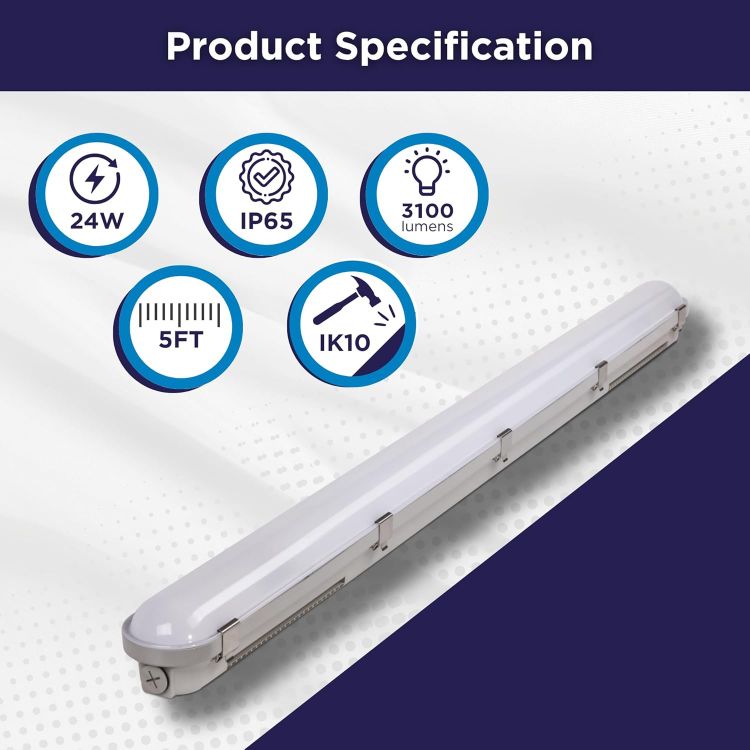 Picture of 6ft Integrated LED Non-Corrosive Emergency Batten Light 57W 7700lm 3CCT Adjustable