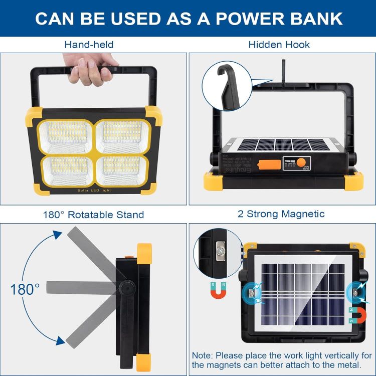 Picture of 100W Rechargeable LED Work Light 348 LEDs Solar USB Floodlight 4 Modes