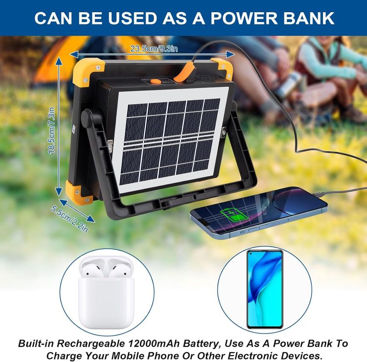 Picture of 100W Rechargeable LED Work Light 348 LEDs Solar USB Floodlight 4 Modes