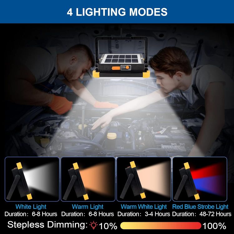 Picture of 100W Rechargeable LED Work Light 348 LEDs Solar USB Floodlight 4 Modes