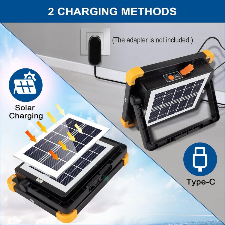Picture of 100W Rechargeable LED Work Light 348 LEDs Solar USB Floodlight 4 Modes
