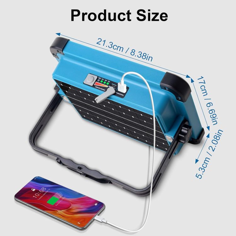 Picture of Rechargeable LED Work Light 10000LM Portable Solar Flood Light with Stand Magnetic Base 5 Modes Waterproof Worklight for Car Repair Garage & Job Site Lighting