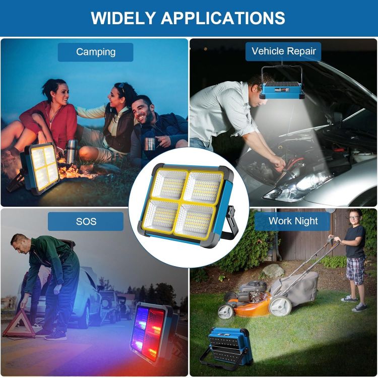 Picture of Rechargeable LED Work Light 10000LM Portable Solar Flood Light with Stand Magnetic Base 5 Modes Waterproof Worklight for Car Repair Garage & Job Site Lighting