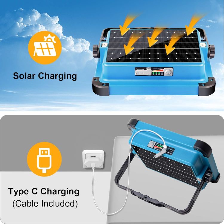 Picture of Rechargeable LED Work Light 10000LM Portable Solar Flood Light with Stand Magnetic Base 5 Modes Waterproof Worklight for Car Repair Garage & Job Site Lighting