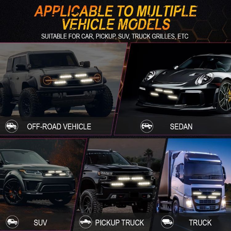Picture of 4 in 1 Emergency Strobe Grille Lights with Flash Controller 12-24V 4x6-LED High Lighted Warning Hazard Flashing Light for Vehicles 12 Modes Strobe Lights Kit for Trucks Car ATV RV Van