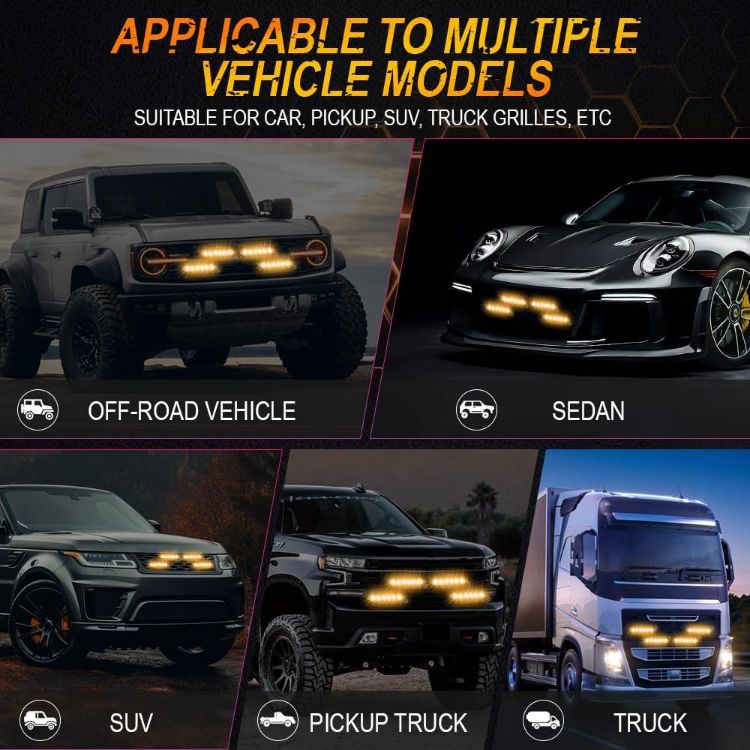 Picture of 4 in 1 Emergency Strobe Grille Lights with Flash Controller 12-24V 4x6-LED High Lighted Warning Hazard Flashing Light for Vehicles 12 Modes Strobe Lights Kit for Trucks Car ATV RV Van