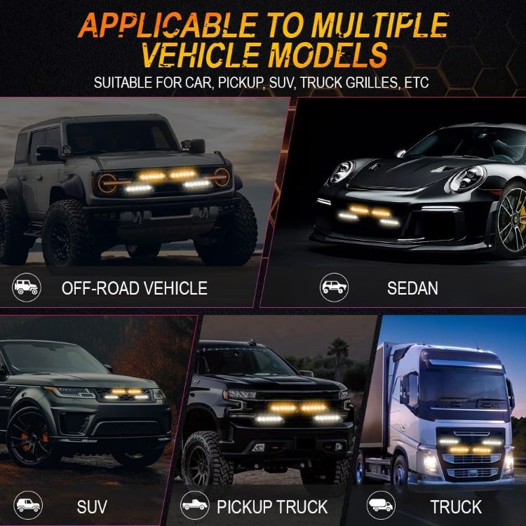 Picture of 4 in 1 Emergency Strobe Grille Lights with Flash Controller 12-24V 4x6-LED High Lighted Warning Hazard Flashing Light for Vehicles 12 Modes Strobe Lights Kit for Trucks Car ATV RV Van