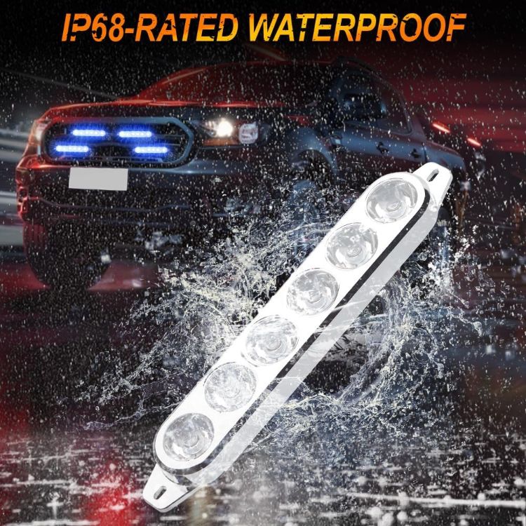 Picture of 4 in 1 Emergency Strobe Grille Lights with Flash Controller 12-24V 4x6-LED High Lighted Warning Hazard Flashing Light for Vehicles 12 Modes Strobe Lights Kit for Trucks Car ATV RV Van