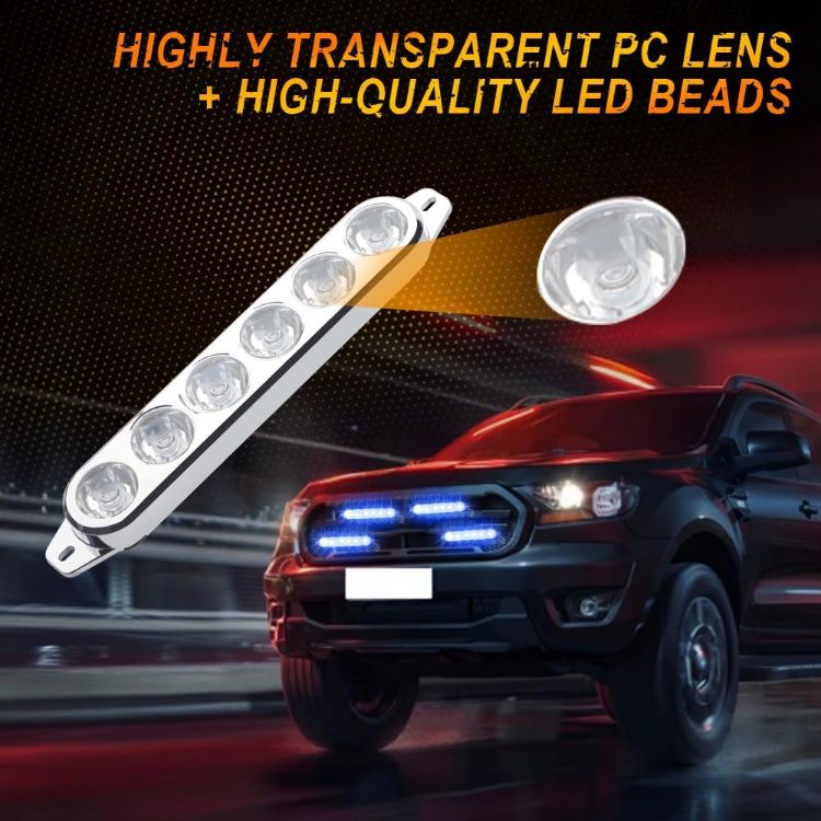 Picture of 4 in 1 Emergency Strobe Grille Lights with Flash Controller 12-24V 4x6-LED High Lighted Warning Hazard Flashing Light for Vehicles 12 Modes Strobe Lights Kit for Trucks Car ATV RV Van