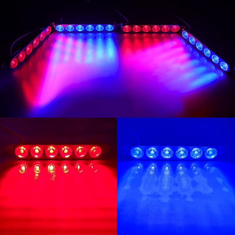 Picture of 4 in 1 Emergency Strobe Grille Lights with Flash Controller 12-24V 4x6-LED High Lighted Warning Hazard Flashing Light for Vehicles 12 Modes Strobe Lights Kit for Trucks Car ATV RV Van