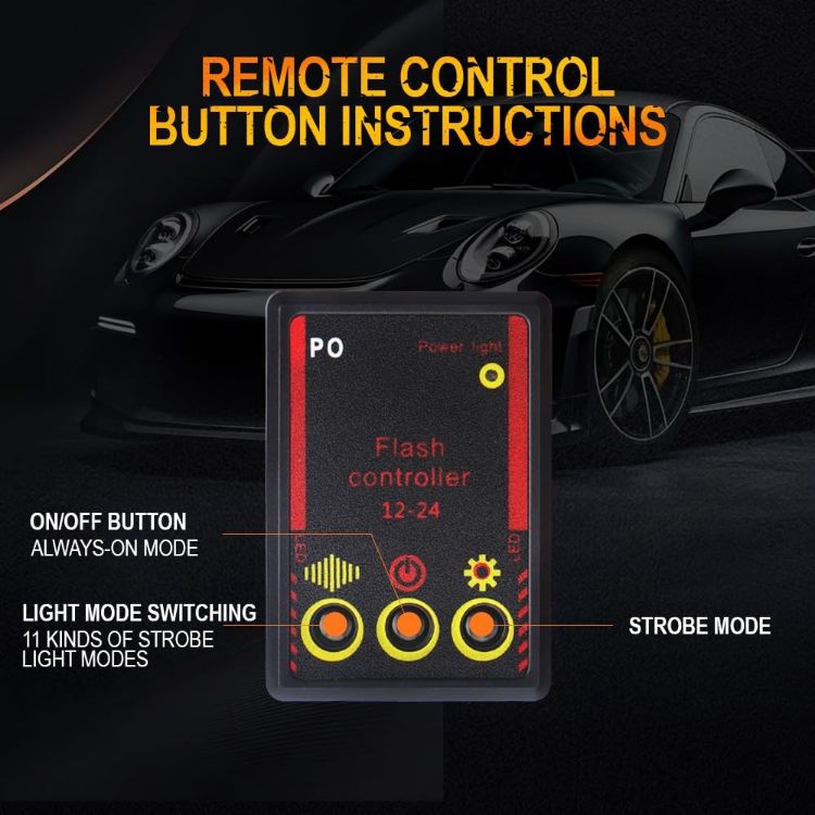 Picture of 4 in 1 Emergency Strobe Grille Lights with Flash Controller 12-24V 4x6-LED High Lighted Warning Hazard Flashing Light for Vehicles 12 Modes Strobe Lights Kit for Trucks Car ATV RV Van
