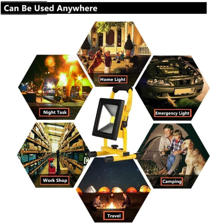 Picture of 20W LED Rechargeable Work Light Super Bright 3000LM Portable Battery Floodlight Outdoor Battery Security Job Light IP65 Waterproof for Garage Garden Fishing Camping Car Repair BBQ